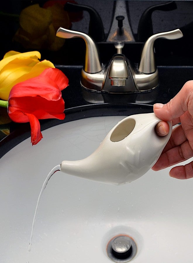 Roe & Moe Ceramic Neti Pot for Nasal Sinus Cleansing Wash Irrigation Relief - Microwave and Dishwasher Safe - Classic - Image 5